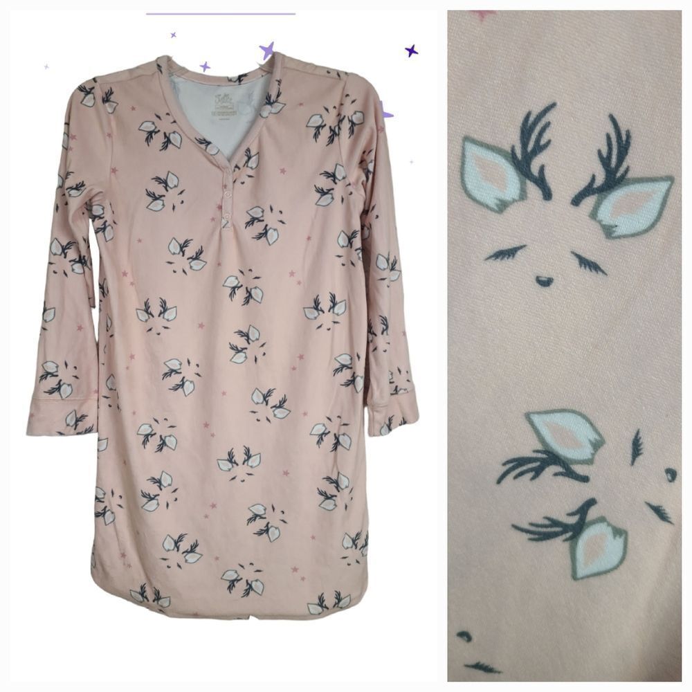 Justice Pink Velour Deer Print Nightgown Girls Size 12 Plush Sleep Shirt Gown
